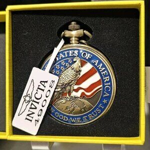 New Invicta USA Eagle Flag Pocket Watch “In God We Trust” Boxed